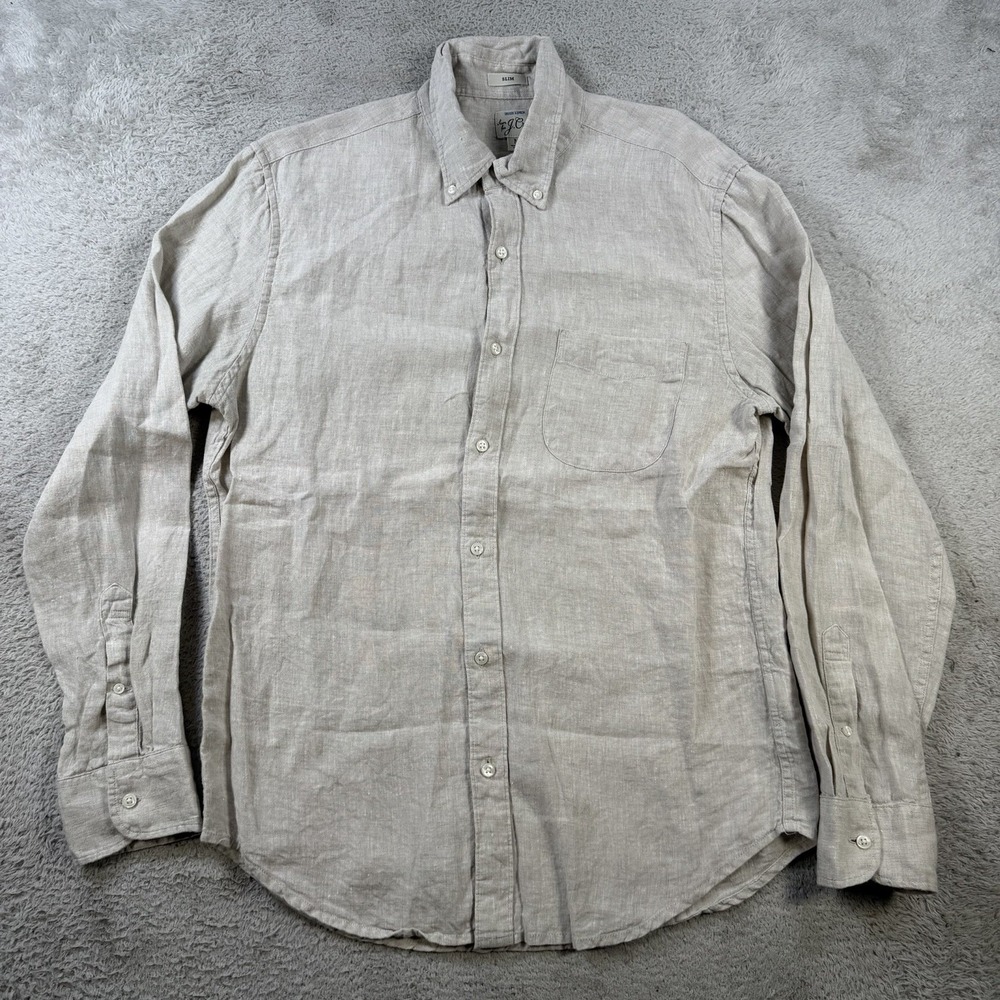 J Crew Shirt Mens Medium Beige Slim Baird McNutt Irish 100% Linen Button Down